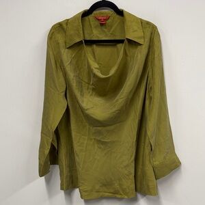 Silk-Blend Olive Green Drape Neck Women’s Top